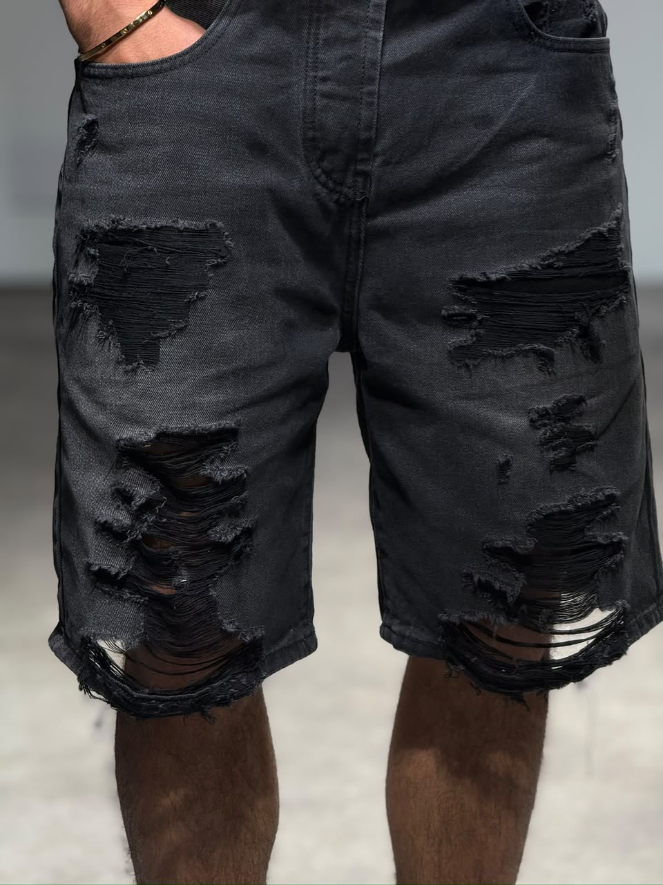 Short jeans dechiré Noir