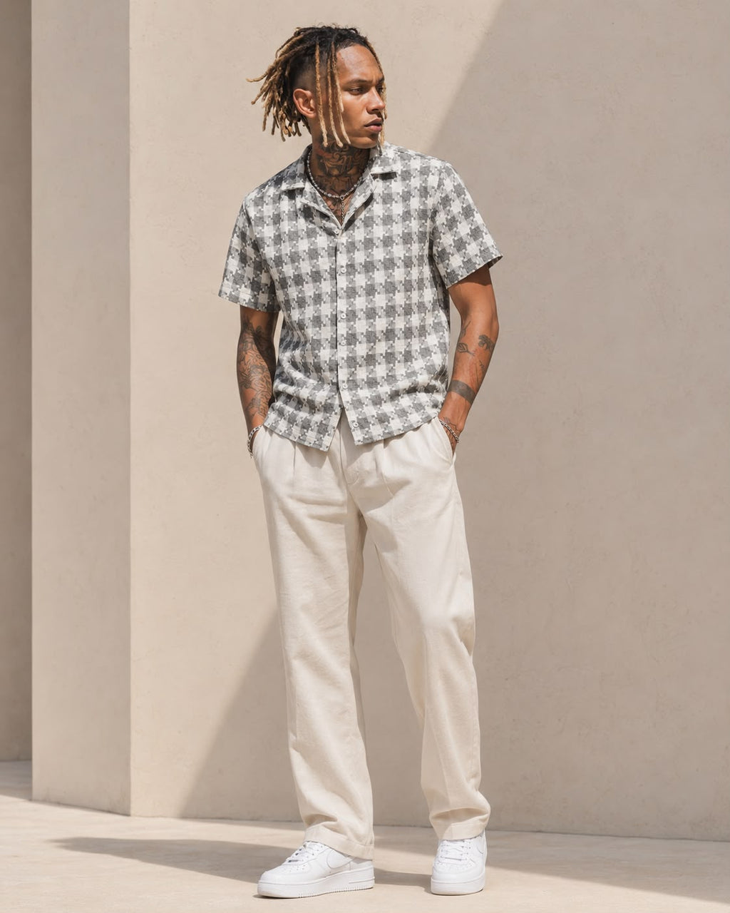 Chemise a carreaux Gris/Beige