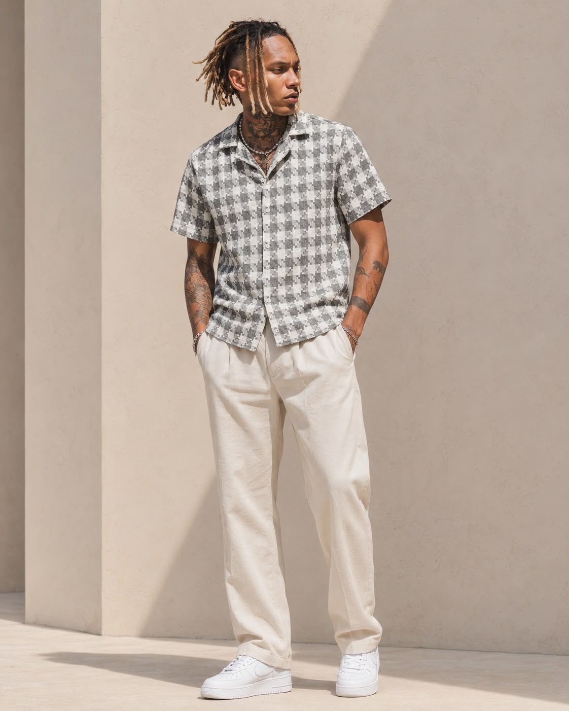 Chemise a carreaux Gris/Beige