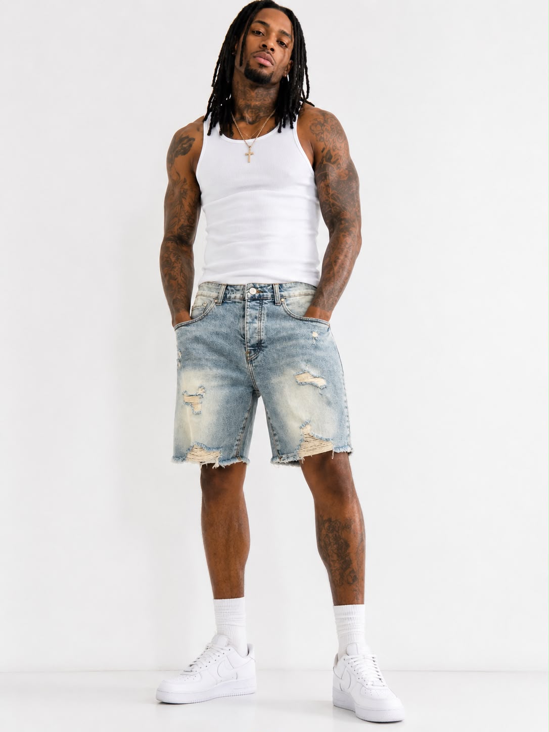 Short jeans bleu