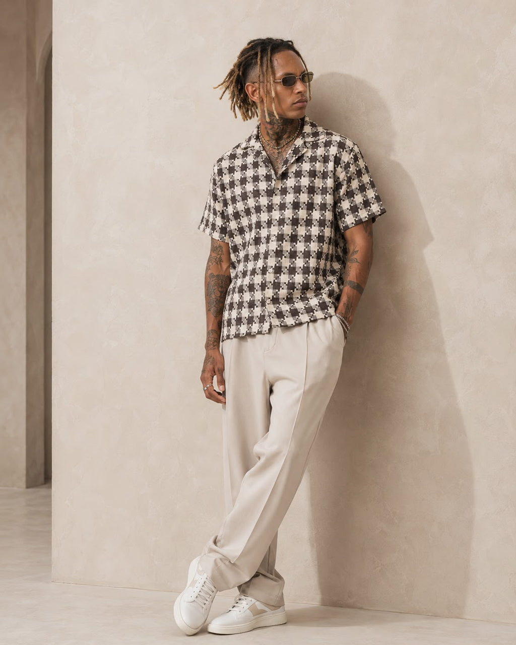 Chemise a carreaux marron foncé/beige